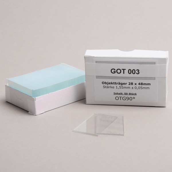 Glasobjektträger 48 x 28 mm, 1,5 - 1,6 mm, versch. Ausführg., 50 Stück